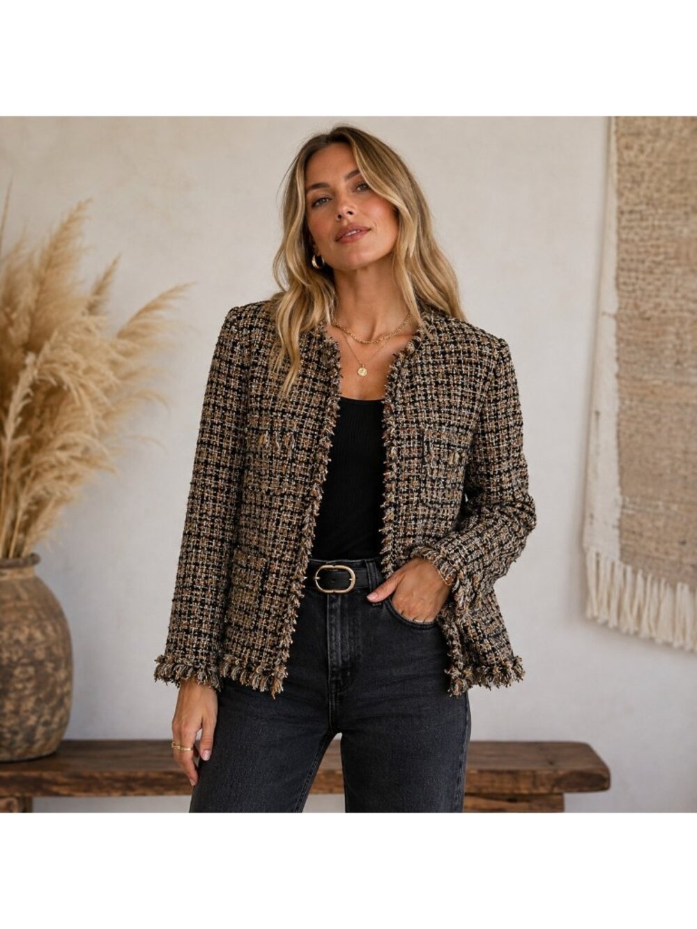 Kobi Halperin Brown Black Tweed Blazer XL